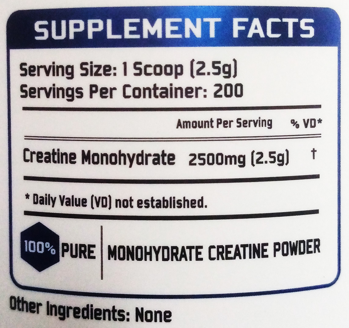 Creatina Supreme Información Nutricional