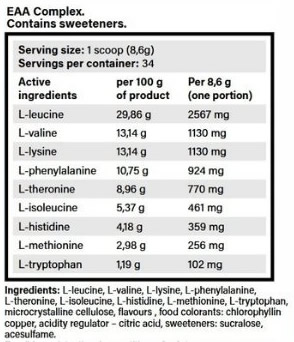 EAA Complex Información Nutricional