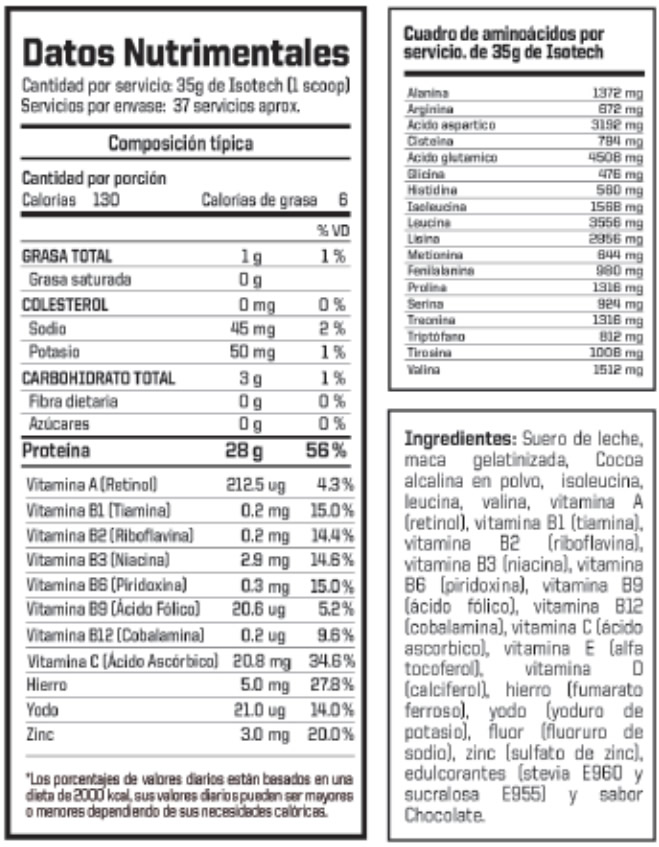 Isotech Energy Información Nutricional