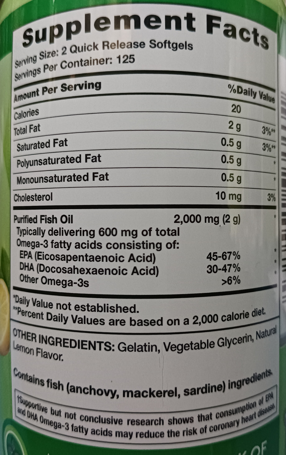 Fish Oil Omega 3 Natures Truth Información Nutricional