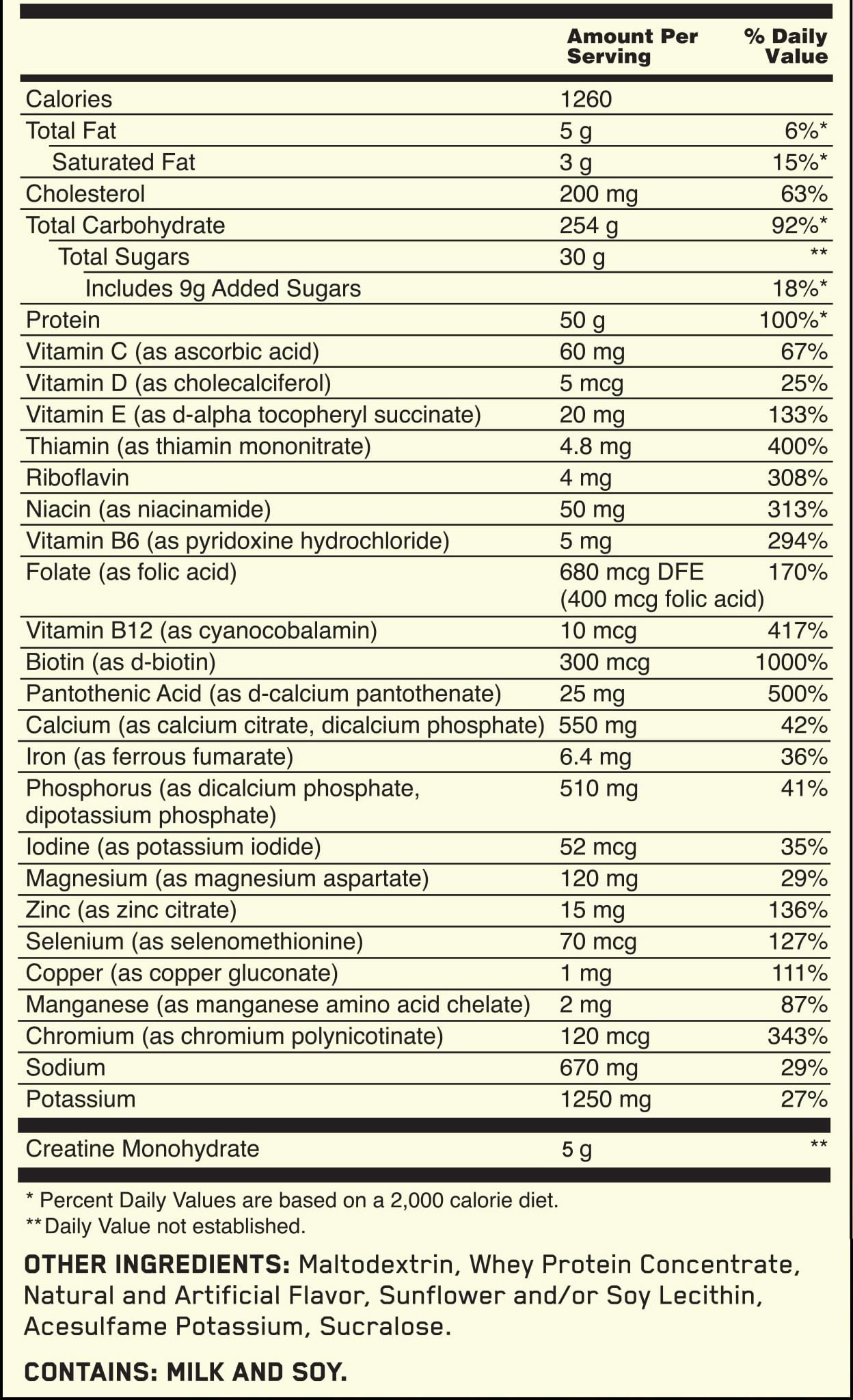 Serious Mass Información Nutricional