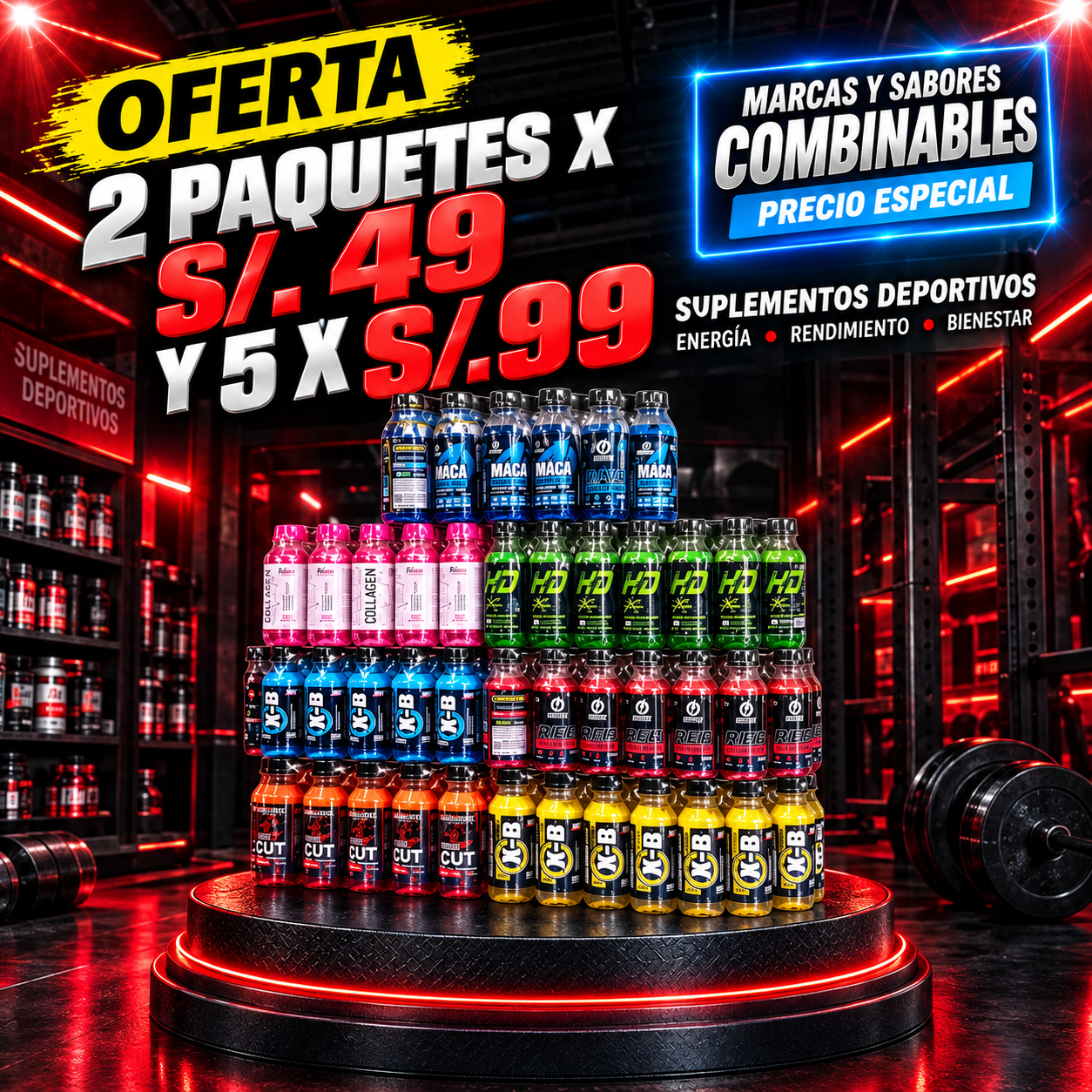 Promo X-B, One Cut, Maca, Red, Collagen Fit y HD